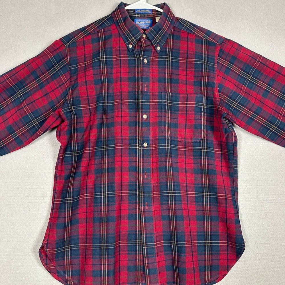 Vintage Pendleton Sir Pendleton Wool Shirt Men L Red Blue Plaid Made in USA 80's